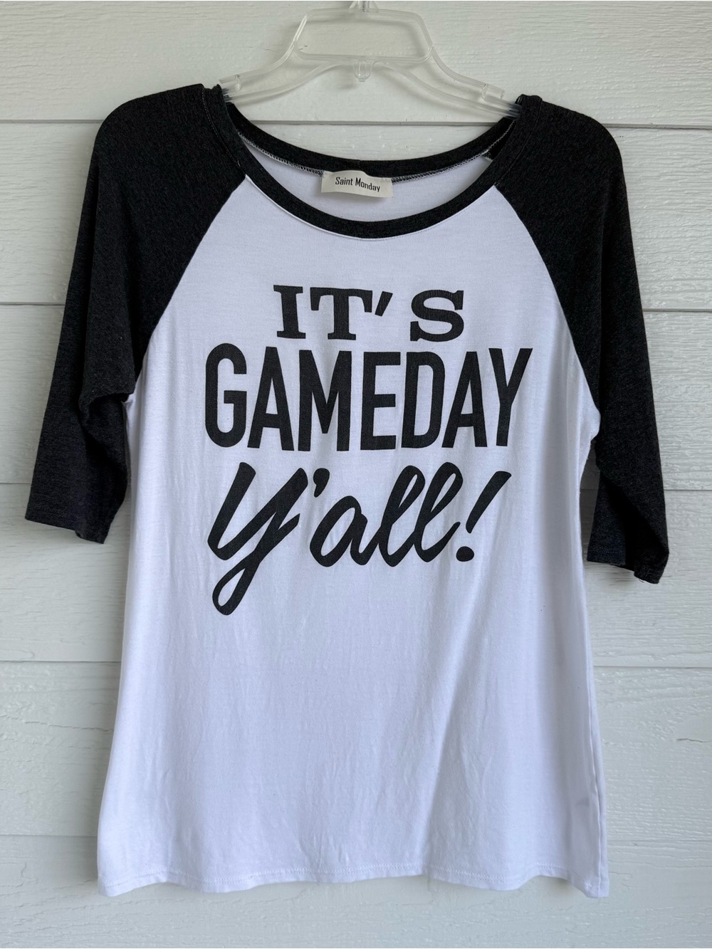 Women's 'It's Gameday Y'all!' Black & White Raglan Tee 3/4 length sleeve Size M